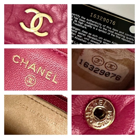 ๐ฏ CHANEL CC Camilia Fuschia Lambskin Leather Wallet on Chain w/ auth card - Picture 9 of 15